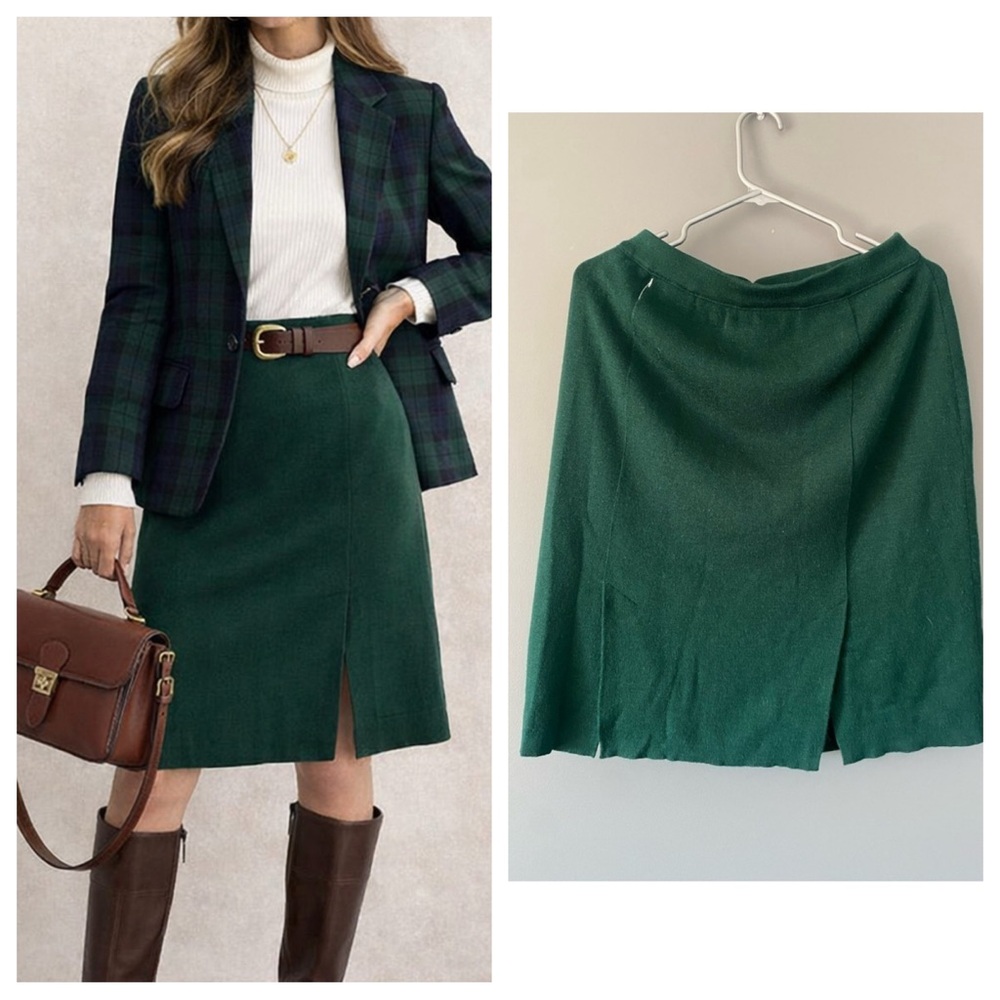 Forest Green Wool Skirt Size 12 Vintage Preppy Heritage Equestrian Classic